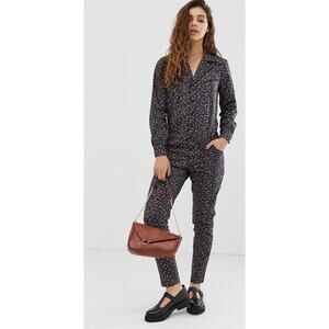 BA&SH Seb Ditsy Floral Jumpsuit Black Noir Longsleeve Womens XS